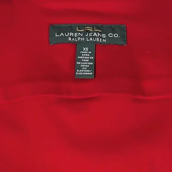 Ralph Lauren Womens Jean Jacket Red Button Front Stretch Denim Preppy Cropped XS - Picture 3 of 9